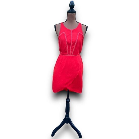 Sienna Sky Vibrant Red Dress Eyelet Details Throughout Bodice, Junior’s Small - Picture 1 of 10